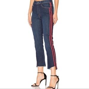 MOTHER Denim Insider Crop Step Fray Flare Speed Racer Red Side Stripe Jeans 24